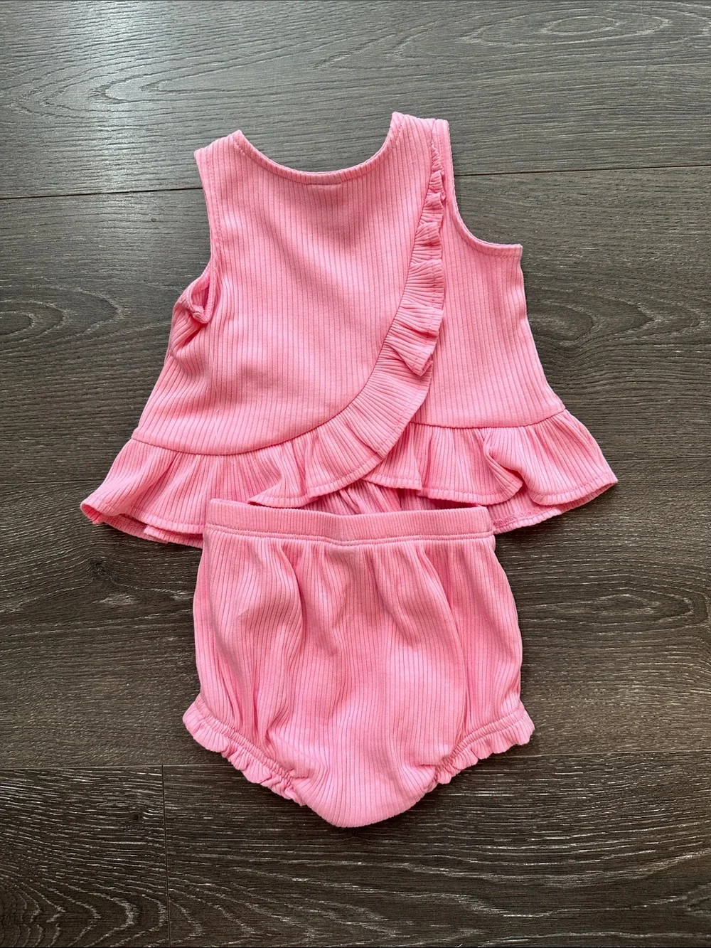 NWT! Girls' Pink Ribbed Ruffle Tank & Bloomers Set